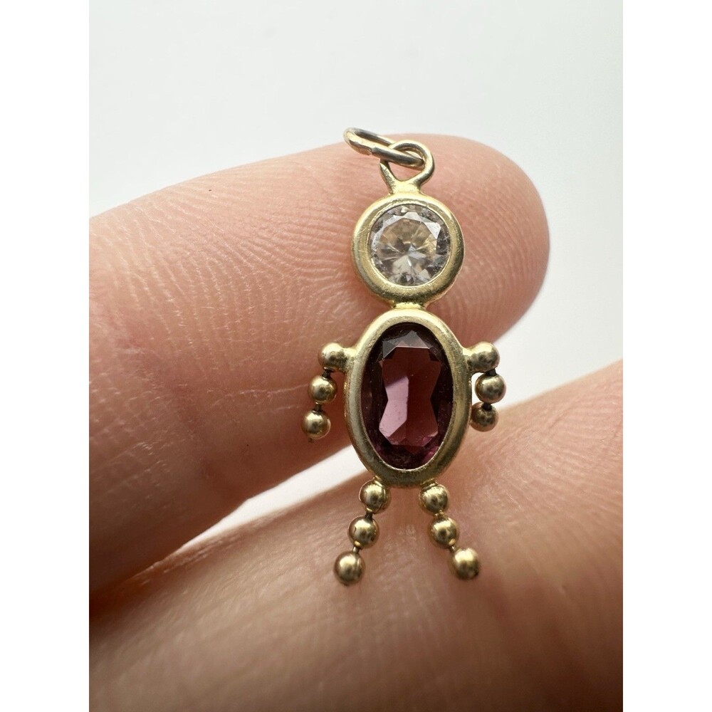 Vintage 14K Yellow Gold Garnet Birthstone Girl Charm
